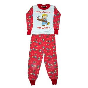 Vintage Y2K Kids Bob the Builder Pajamas Set Long Sleeve Pants Red Blue Size 6